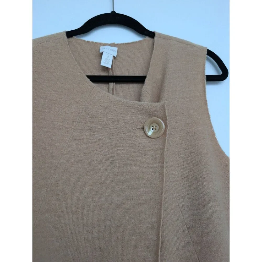 Chico's Wool Sleeveless Wrap Longline Duster Tan Cardigan Sz Chico's 2/L - Picture 8 of 16